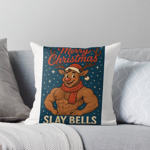 Item preview, Slay Bells Christmas Card with Reindeer Bodybuilder designed and sold by Places On Earth.