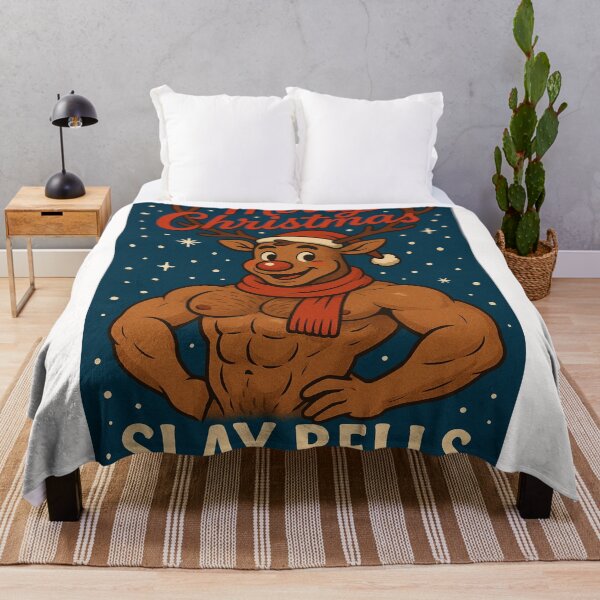 Item preview, Slay Bells Christmas Card with Reindeer Bodybuilder designed and sold by Places On Earth.