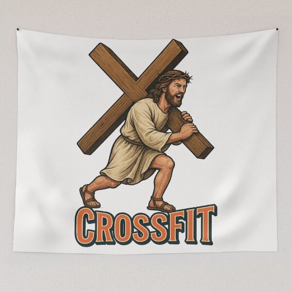 Item preview, CrossFit Jesus Cartoon Carrying the Cross Religious Satire designed and sold by Places On Earth.