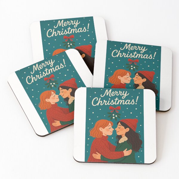 Item preview, LGBTQ Lesbian Christmas Card with Two Women under Mistletoe designed and sold by Places On Earth.