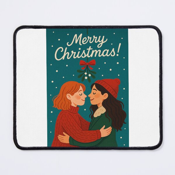Item preview, LGBTQ Lesbian Christmas Card with Two Women under Mistletoe designed and sold by Places On Earth.