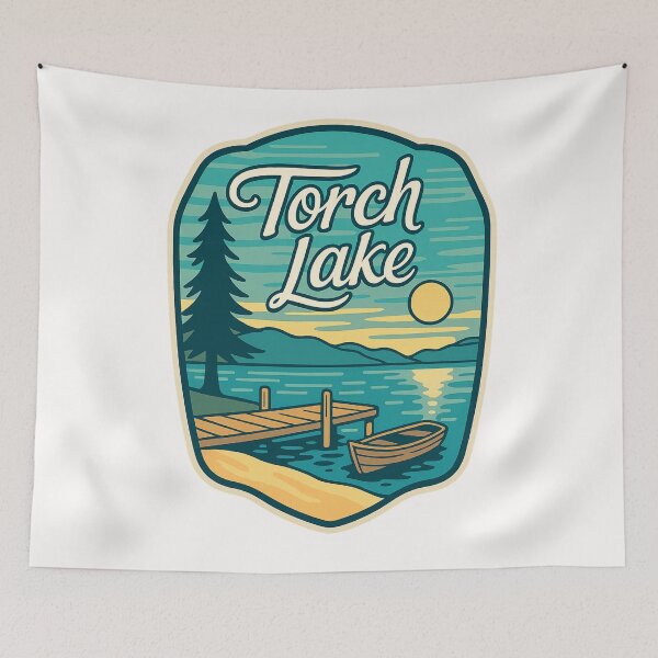 Item preview, Torch Lake Sunset with Dock and Rowboat Michigan designed and sold by Places On Earth.