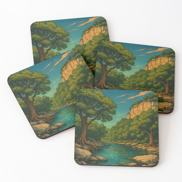 Item preview, Frio River Texas with Cypress Trees and Limestone Bluff designed and sold by Places On Earth.