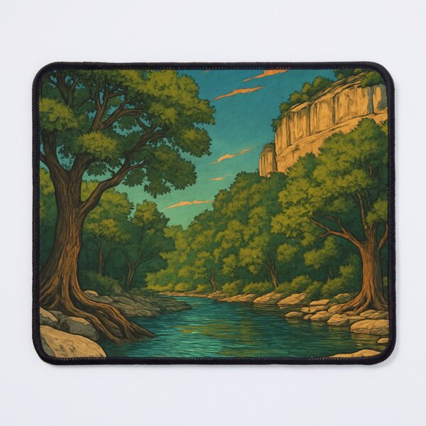 Item preview, Frio River Texas with Cypress Trees and Limestone Bluff designed and sold by Places On Earth.
