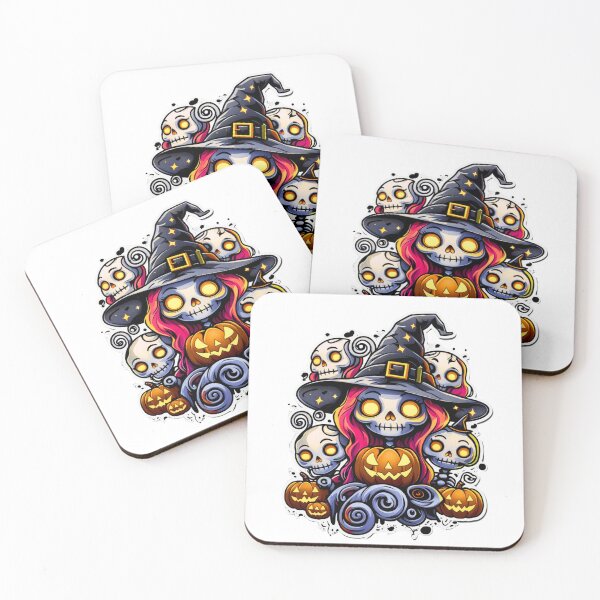 Item preview, Creepy-Cute Witch with Glowing Pumpkins and Skulls | Spooky Kawaii Halloween Art designed and sold by Medeea Publishing.