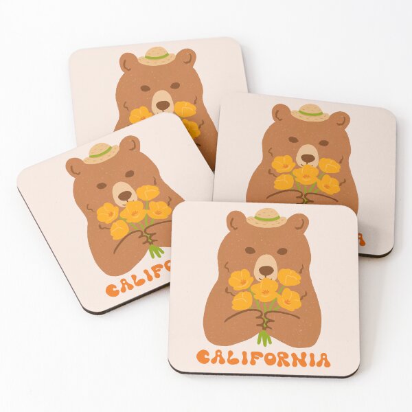 Item preview, California Grizzly Bear holding the State Flower California Poppy designed and sold by Lillian C Art.
