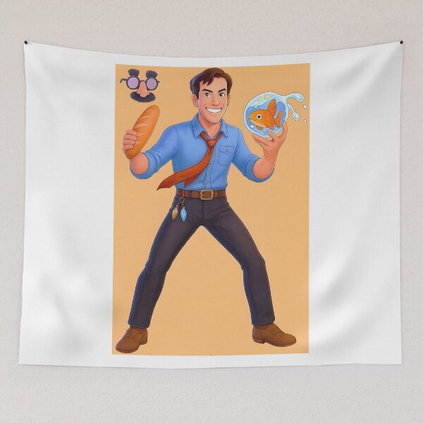 Item preview, Retro Adventure Hero With Bread, Goldfish & Disguise Â€“ Classic 80S Game Art designed and sold by ShopPointLessM.