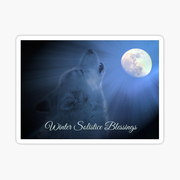 Wolf And Moon Winter Solstice Blessings Sticker For Sale By Lazyl Redbubble