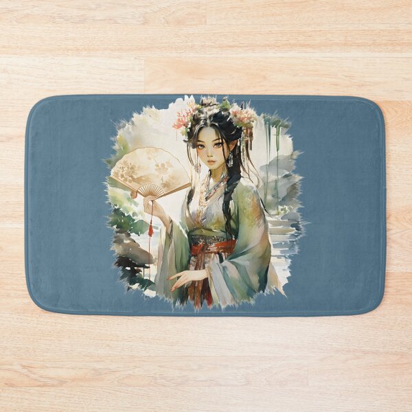 Item preview, Elegant Asian Woman in Traditional Hanfu Holding Fan Watercolor Style Oriental Painting Artwork designed and sold by Simplystik.