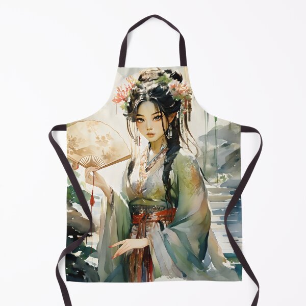 Item preview, Elegant Asian Woman in Traditional Hanfu Holding Fan Watercolor Style Oriental Painting Artwork designed and sold by Simplystik.