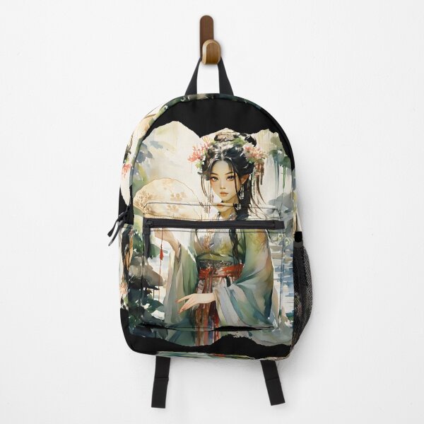 Item preview, Elegant Asian Woman in Traditional Hanfu Holding Fan Watercolor Style Oriental Painting Artwork designed and sold by Simplystik.