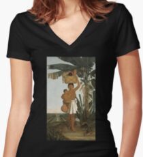 HD Tupian woman with baby, by Albert Eckhout (2 of 8) HIGH DEFINITION Women's Fitted V-Neck T-Shirt
