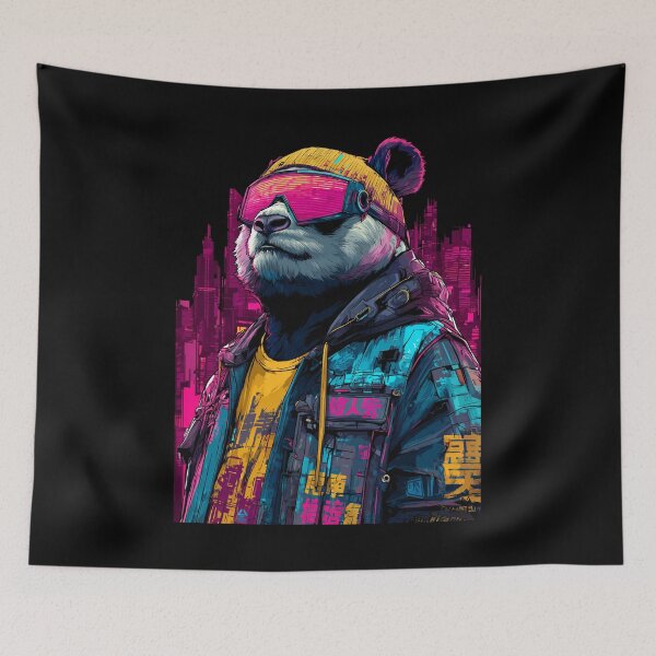 Item preview, Cyberpunk Panda with Neon Visor – Vaporwave Streetwear Design designed and sold by Meiersbeste.