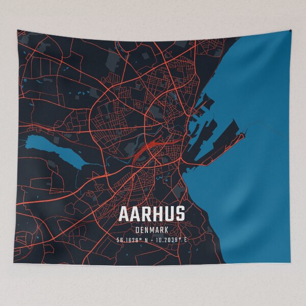 Item preview, Aarhus Red & Blue Minimalist Map designed and sold by HomeLivingCo.