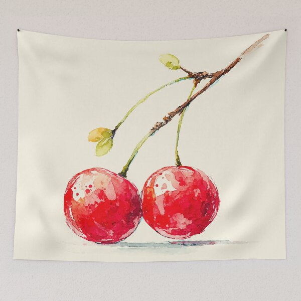Item preview, Geometric Watercolor Cherries – Modern Fruit Art designed and sold by Moss and Moon Studio.