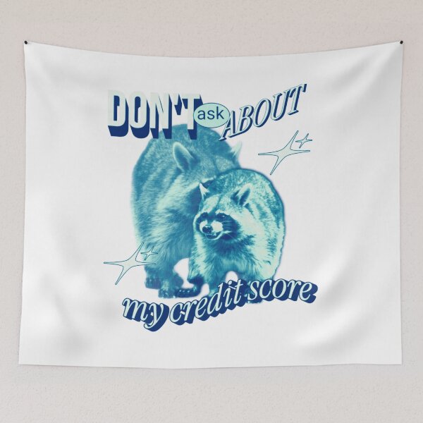 Aperçu de l'œuvre Raccoon blue funny ironic sticker cursed credit score gen z meme créée et vendue par DisgustangCO.