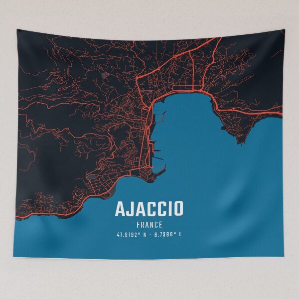Item preview, Ajaccio Red & Blue Minimalist Map designed and sold by HomeLivingCo.