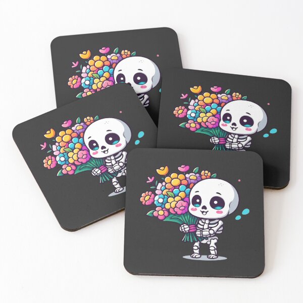 Item preview, Cute Chibi Skeleton with Colorful Flowers | Kawaii Anime Skeleton Design designed and sold by ColorSplash123.