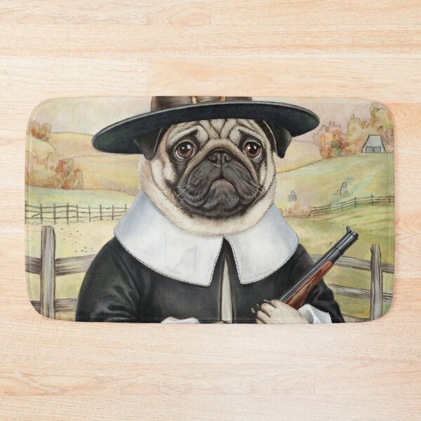 Item preview, Pilgrim Pug Wall Art – Historical Costume Dog Canvas Print designed and sold by jazzyfunky.