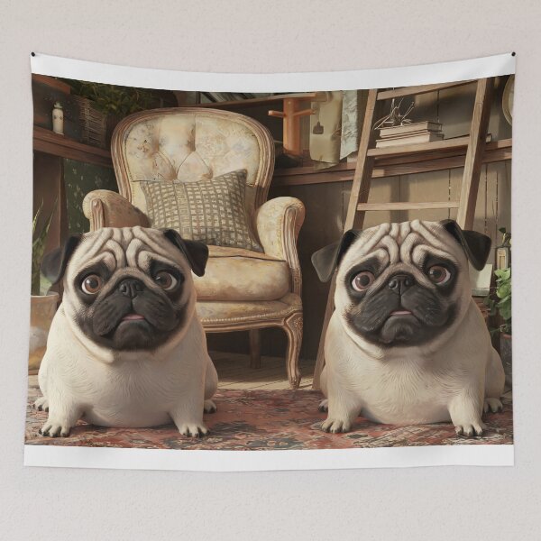 Item preview, Vintage Pug Pair Wall Art – Classic Two Dogs Canvas Print designed and sold by jazzyfunky.