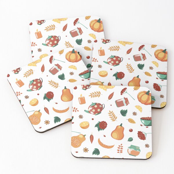 Item preview, Seamless Autumn Pattern with Pumpkins, Rose Hips, Oranges, Viburnum Twigs and Cozy Seasonal Elements designed and sold by KosaUA.