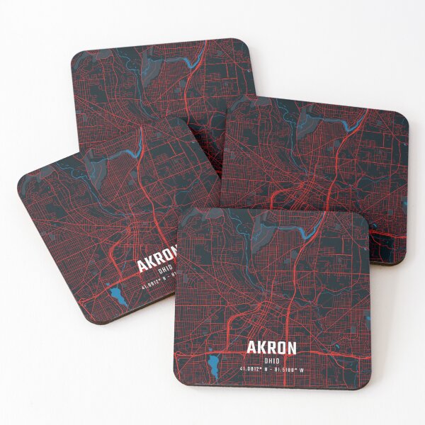 Item preview, Akron Red & Blue Minimalist Map designed and sold by HomeLivingCo.