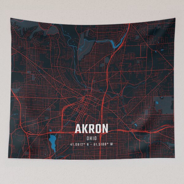Item preview, Akron Red & Blue Minimalist Map designed and sold by HomeLivingCo.