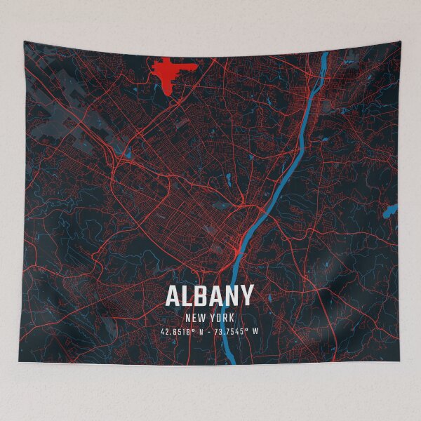 Item preview, Albany Red & Blue Minimalist Map designed and sold by HomeLivingCo.