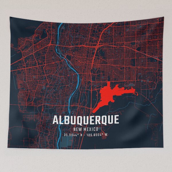 Item preview, Albuquerque Red & Blue Minimalist Map designed and sold by HomeLivingCo.