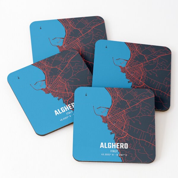 Item preview, Alghero Red & Blue Minimalist Map designed and sold by HomeLivingCo.