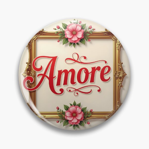 Item preview, Amore – Red Text in Vintage Gold Frame with Pink Florals designed and sold by EmeraldeaArt.