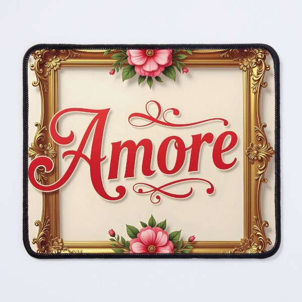 Item preview, Amore – Red Text in Vintage Gold Frame with Pink Florals designed and sold by EmeraldeaArt.