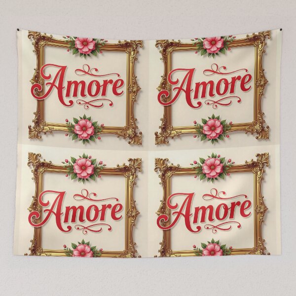 Item preview, Amore – Red Text in Vintage Gold Frame with Pink Florals designed and sold by EmeraldeaArt.