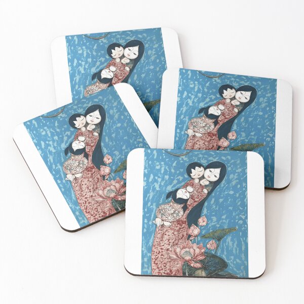 Item preview, 26 Mother and Children in Red Áo Dài with Lotus designed and sold by AntoniaHarrison.