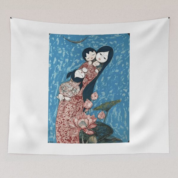 Item preview, 26 Mother and Children in Red Áo Dài with Lotus designed and sold by AntoniaHarrison.