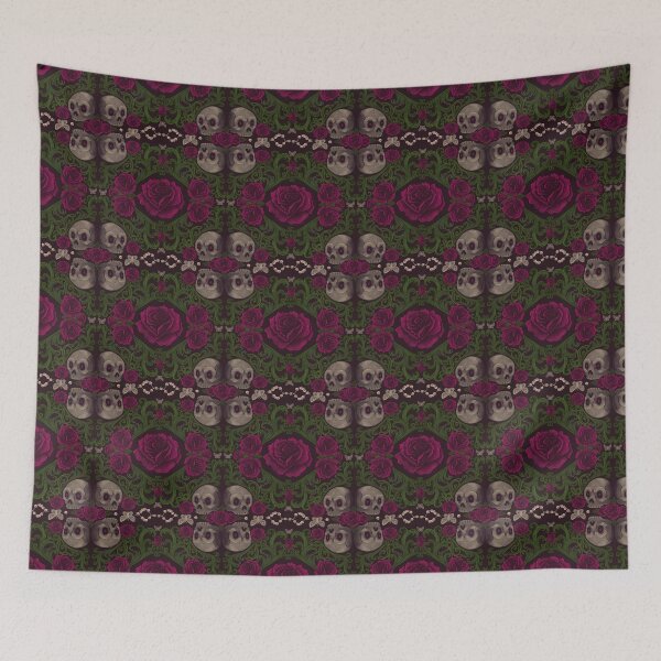 Item preview, Rococo Gothic Skull and Rose Pattern – Dark Romantic Seamless Design designed and sold by Dee-Stroud.