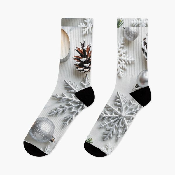 Item preview, Elegant Silver Snowflakes with Pinecones and Candles on White Marble Background for Cozy Christmas Decor designed and sold by Mimoshi ⭐⭐⭐⭐⭐.