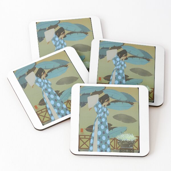 Item preview, 27 Vietnamese Lady in Blue Áo Dài with Bananas Leaves designed and sold by AntoniaHarrison.