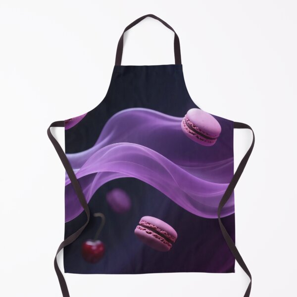 Item preview, Pink Macarons and Ripe Cherries Floating Gracefully in Dreamy Purple Silk Waves, Surreal Gourmet Dessert Art designed and sold by Mimoshi ⭐⭐⭐⭐⭐.