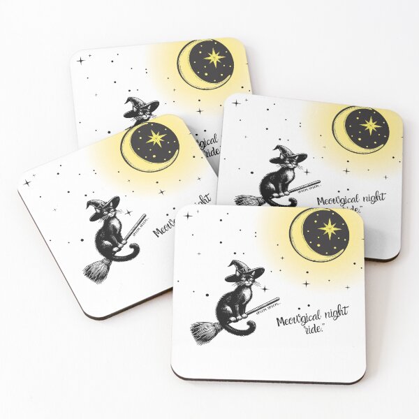 Item preview, Meowgical Night Ride – Witch Cat on Broomstick Under the Moon designed and sold by NovaRune.