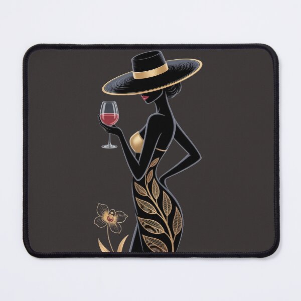 Item preview, Elegant Black Hat Woman with Wine Glass - Chic Fashion Art designed and sold by Kruti Collection.