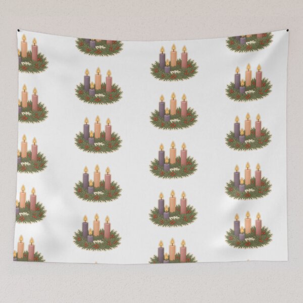 Item preview, Advent wreath with four lit candles symbolizing hope, peace, joy, and love, AI Generated designed and sold by dvoevnore.