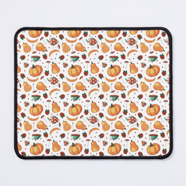 Item preview, Autumn-Themed Seamless Pattern Featuring Pumpkins, Viburnum Twigs, teapot, tea cup and plate with rose hips designed and sold by KosaUA.