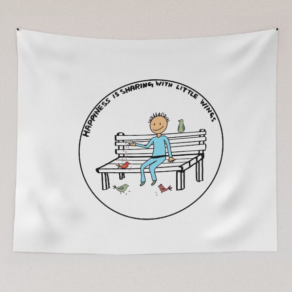 Item preview, Happiness Is Sharing With Little Wings – Cute Stick Figure Feeding Birds Quote designed and sold by Popstudio85.
