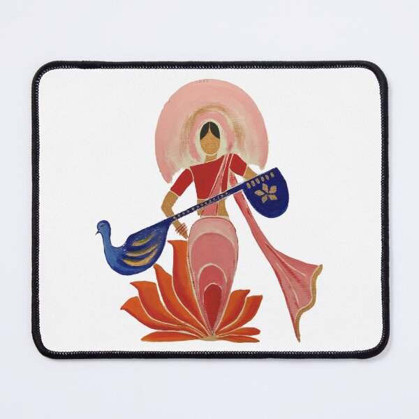 Item preview, An abstract an dibrant painting of Goddess Saraswati emerging from Lotus with her Veena by her side designed and sold by DollyJ.