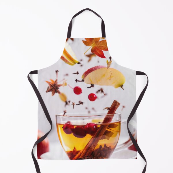 Item preview, Autumn tea with apple slices, cranberries, spices, falling ingredients in cup, AI generated designed and sold by dvoevnore.