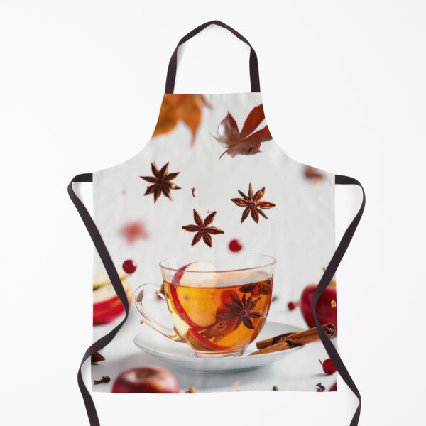 Item preview, Autumn tea with apple slices, cranberries, spices, falling ingredients in cup, AI generated designed and sold by dvoevnore.