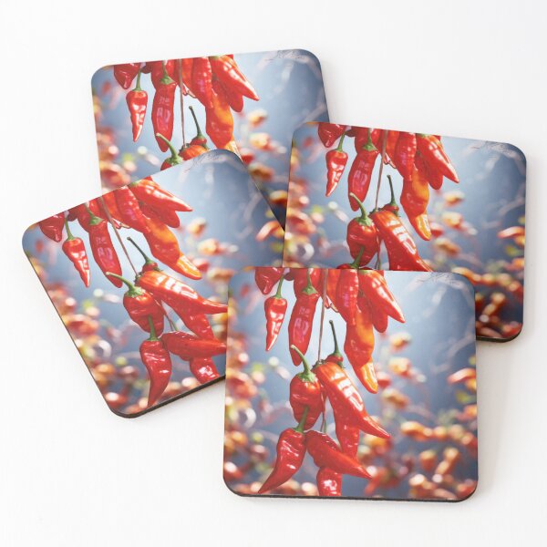 Item preview, Hanging red and orange chili peppers with blurred background, AI generated designed and sold by dvoevnore.