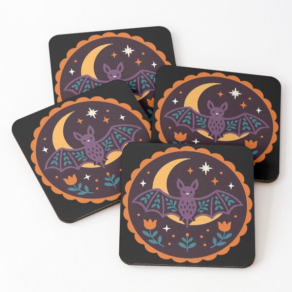 Item preview, Halloween Folk Art Bat with Crescent Moon - Scandinavian Folk Art by heidiannemorris © designed and sold by FOLK ART FUSION by heidiannemorris.