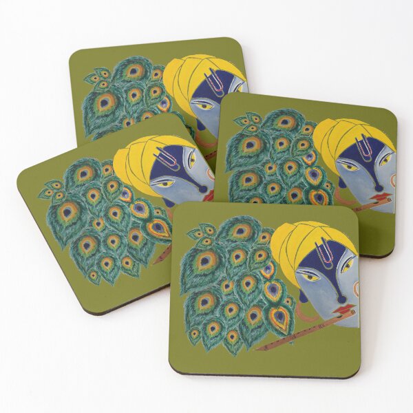Item preview, Handmade acrylic painting of krishna with morpankhs (peacock feathers) designed and sold by DollyJ.
